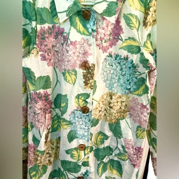 Anthropologie Mellie‎ Hydrangea Floral Raincoat Linen Trench Jacket Soft Girl - Picture 7 of 12